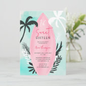 Tropische strand surfplank palmboom Sweet 16 Kaart (Staand voorkant)