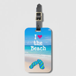 Tropische strand Teenslippers Ocean Sand Palm Fron Bagagelabel