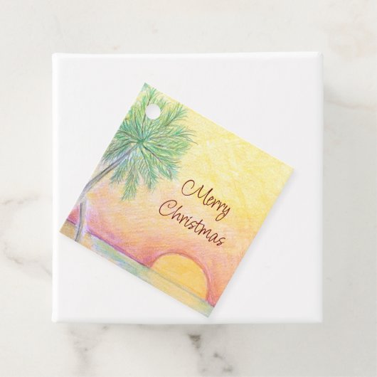 Tropische Strand Tekening Kerstmis in Juli Bedankjes Labels (In situ)