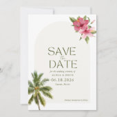 Tropische strand trouwfoto opslaan van de datum save the date (Voorkant)