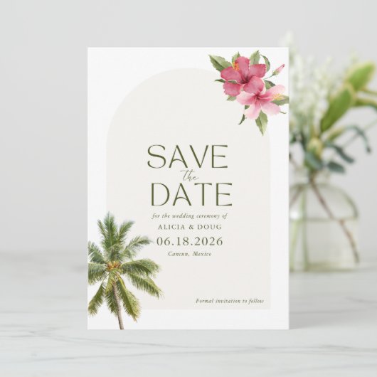 Tropische strand trouwfoto opslaan van de datum save the date (Staand voorkant)