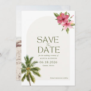 Tropische strand trouwfoto opslaan van de datum save the date