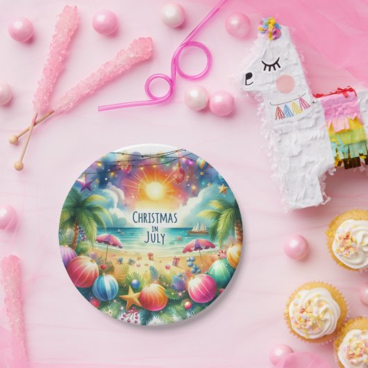 Tropische strand vibe Kerstmis in juli Papieren Bordje (Feest)