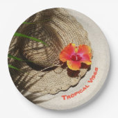 Tropische Strand Vibes Hibiscus Bloemen Papieren Bordje (Voorkant)
