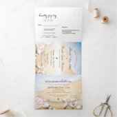 Tropische strand zeesterren zomer bruiloft drievou drieluik uitnodiging (Binnen)