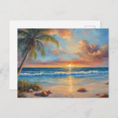 Tropische strand zonsondergang met palmbomen briefkaart (Voorkant / Achterkant)