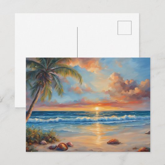 Tropische strand zonsondergang met palmbomen briefkaart (Voorkant / Achterkant)
