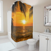 Tropische Strand Zonsondergang Palm illustratie Douchegordijn (In situ)