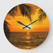 Tropische Strand Zonsondergang Palm illustratie Grote Klok (Voorkant)