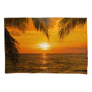 Tropische Strand Zonsondergang Palm illustratie Kussensloop