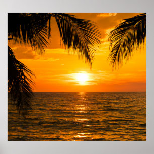 Tropische Strand Zonsondergang Palm illustratie Poster