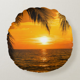 Tropische Strand Zonsondergang Palm illustratie Rond Kussen