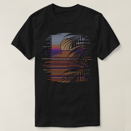 Tropische strand zonsondergang palmbomen Synthwave T-shirt (Design voorkant)