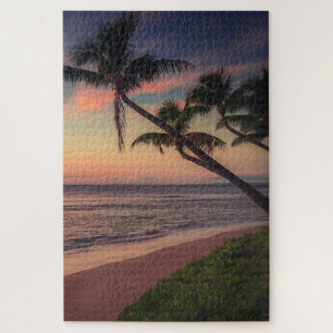 Tropische strand zonsondergang palmen legpuzzel