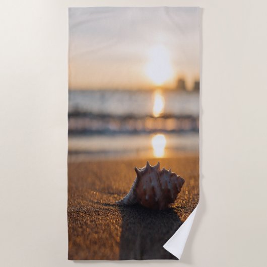 Tropische strand zonsondergang schelp strandlaken (Voorkant)