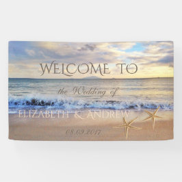 Tropische strand zonsondergang, zeester trouwbanne spandoek