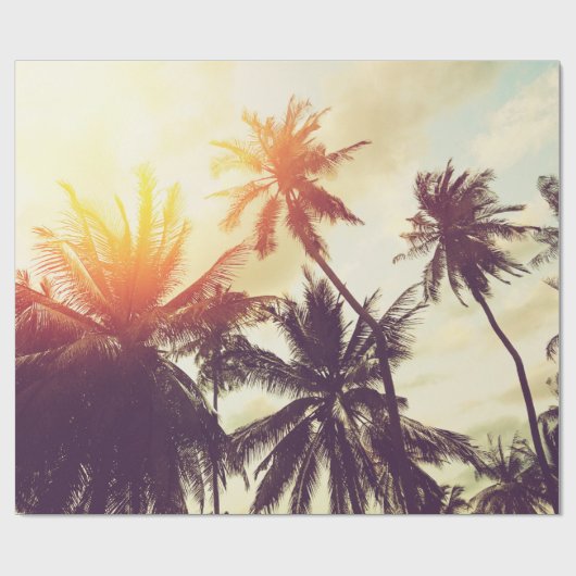 Tropische strandachtergrond met palmbomen silhouet cadeaupapier (Vlak)