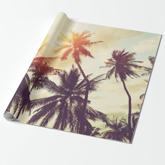 Tropische strandachtergrond met palmbomen silhouet cadeaupapier (Uitgerold)