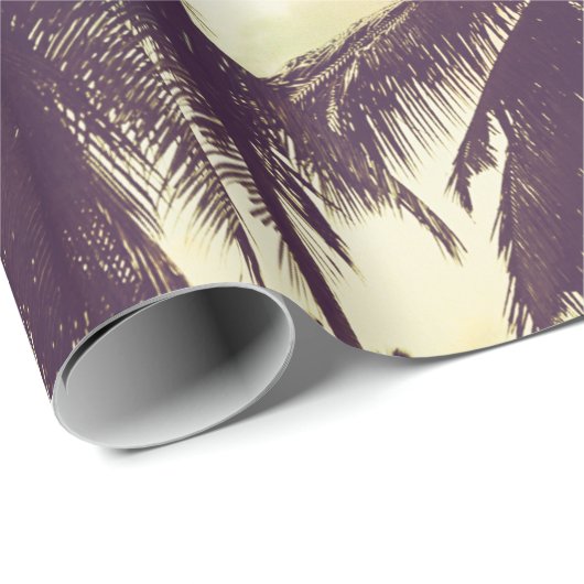 Tropische strandachtergrond met palmbomen silhouet cadeaupapier (Rol Hoek)