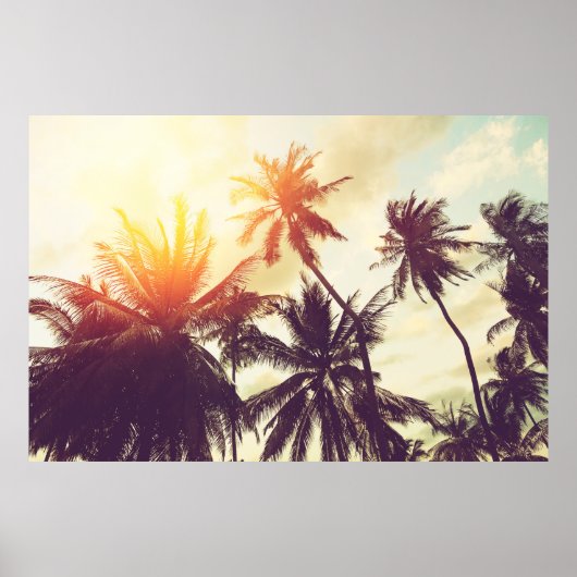Tropische strandachtergrond met palmbomen silhouet poster (Voorkant)