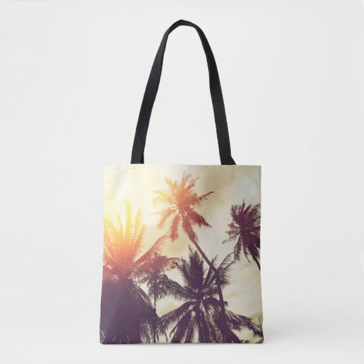 Tropische strandachtergrond met palmbomen silhouet tote bag (Voorkant)