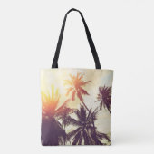 Tropische strandachtergrond met palmbomen silhouet tote bag (Achterkant)