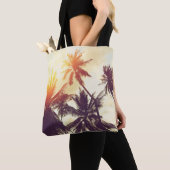 Tropische strandachtergrond met palmbomen silhouet tote bag (Dichtbij)