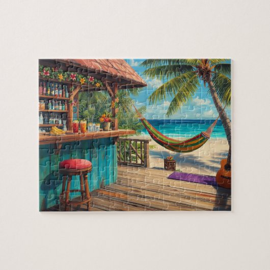 Tropische strandbar hangmat kunst legpuzzel (Horizontaal)