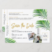 Tropische strandbestemming boordpas save the date (Voorkant / Achterkant)