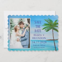 Tropische strandbestemming bruiloft foto save the date