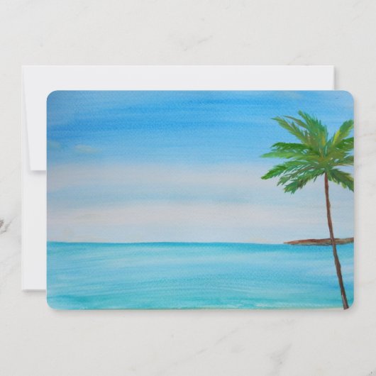 Tropische strandbestemming bruiloft foto save the date (Achterkant)