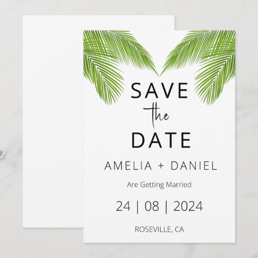 Tropische strandbestemming Bruiloft Save the Date Kaart (Voorkant / Achterkant)