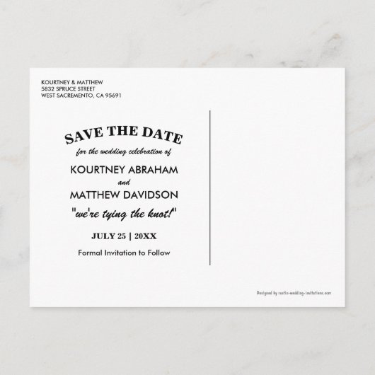 Tropische strandbestemming De datum opslaan Aankondigingskaart (Achterkant)