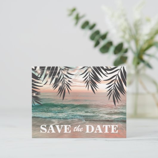Tropische strandbestemming De datum opslaan Aankondigingskaart (Staand voorkant)