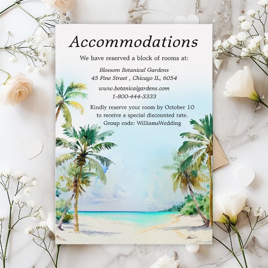 Tropische strandbestemming Trouwaccommodaties Informatiekaartje