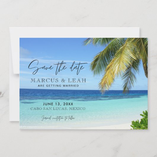 Tropische strandbestemming Trouwdatum opslaan Magnetische Uitnodiging (Voorkant)
