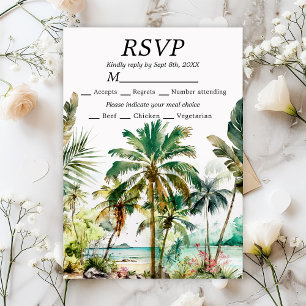 Tropische strandbestemming trouwfeest RSVP kaartje