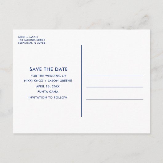 Tropische strandbestemming Weddenschap Opslaan dat Aankondigingskaart (Achterkant)