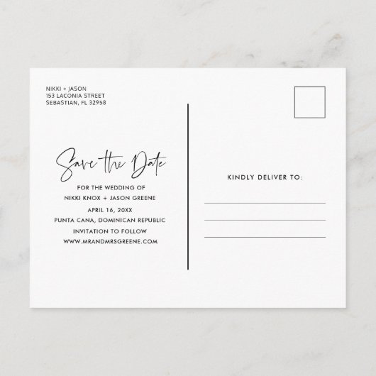 Tropische strandbestemming Weddenschap Opslaan dat Aankondigingskaart (Achterkant)