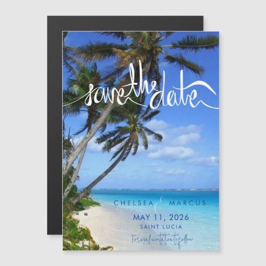 Tropische strandbestemming Weddenschap Opslaan dat Magnetische Uitnodiging (Voorkant / Achterkant)