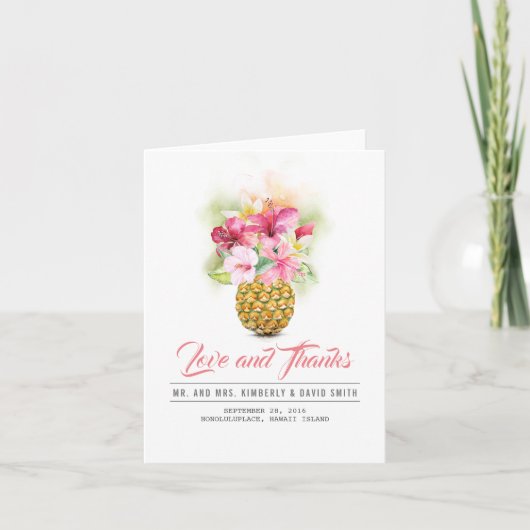 Tropische strandbloemen ananas dank je bedankkaart (Voorkant)