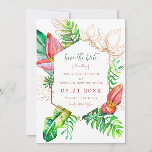 Tropische Strandbloemen Save the Date (Voorkant)