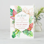 Tropische Strandbloemen Save the Date (Staand voorkant)