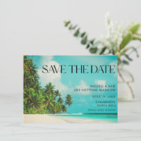 Tropische strandbruiloft Save the Dates