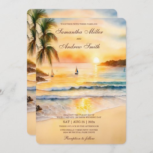 Tropische strandbruiloft sjabloon kaart (Voorkant / Achterkant)