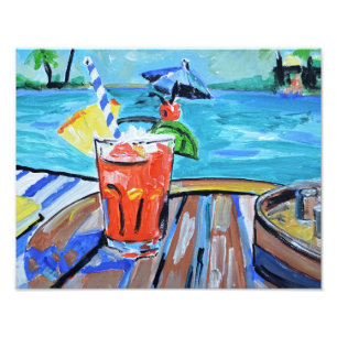 Tropische strandcocktail impressionist foto afdruk