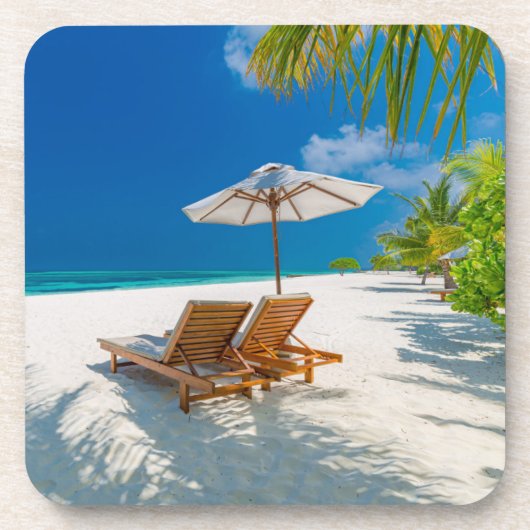 Tropische stranden | Lounge Chairs Beach, Bora Bor Bier Onderzetter (Voorkant)