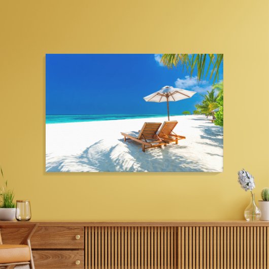 Tropische stranden | Lounge Chairs Beach, Bora Bor Canvas Afdruk (Insitu (Woonkamer))