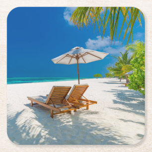 Tropische stranden   Lounge Chairs Beach, Bora Bor Kartonnen Onderzetters