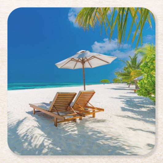 Tropische stranden | Lounge Chairs Beach, Bora Bor Kartonnen Onderzetters (Voorkant)